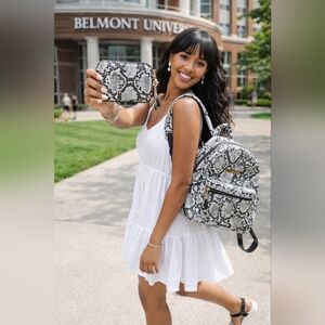 Steve Madden Black And White Leather  Zebra Backpack W/ Wristlet